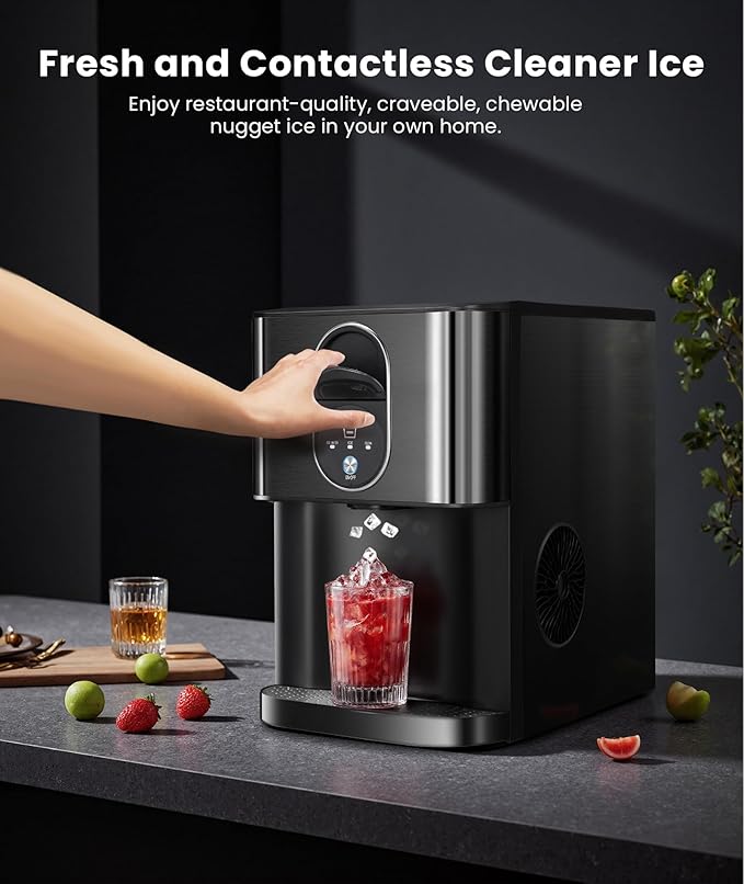 Cowsar Nugget Ice Maker Countertop, 44lbs/24H Soft Chewable Pellet Ice Machine with Dispenser, Self-Cleaning, 2.4L Removable Water Tank, One-Click Operation