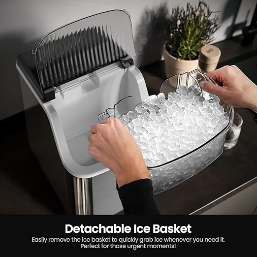 Kismile Nugget Ice Makers Countertop,Portable Ice Machine with Crushed Ice, 35lbs/Day,Self-Cleaning,One-Click Operation for Home Use