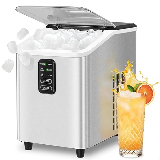 Aeitto Ice Maker Countertop 26lbs/24H, Ice Machine 8 Ice Cubes Ready in 6 Mins, 2 Sizes of Bullet Ice Portable Ice Makers with Basket & Scoop, Auto Self-Cleaning for Home