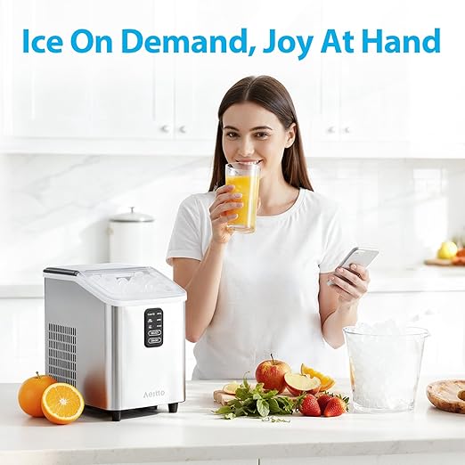 Aeitto Ice Maker Countertop 26lbs/24H, Ice Machine 8 Ice Cubes Ready in 6 Mins, 2 Sizes of Bullet Ice Portable Ice Makers