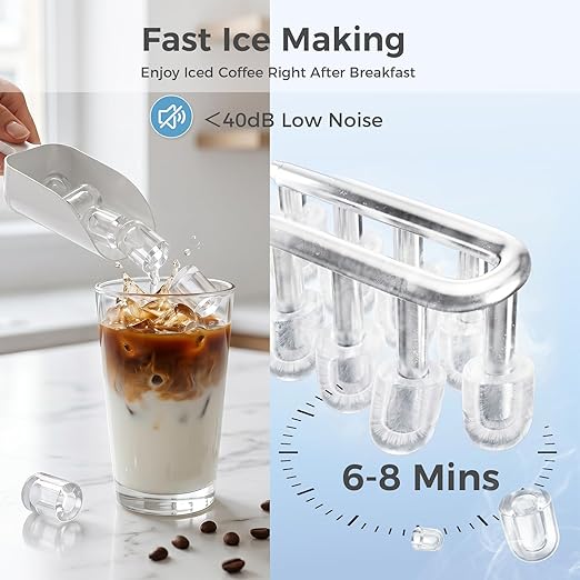 Countertop Ice Maker, Portable Ice Machine with Carry Handle Basket and Scoop, 9 Bullet Cubes Ready in 6 Mins
