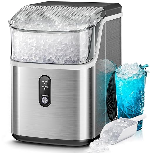 Kismile Nugget Ice Makers Countertop,Portable Ice Machine with Crushed Ice, 35lbs/Day,Self-Cleaning,One-Click Operation for Home Use