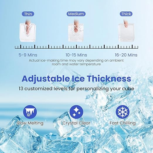 COSTWAY Countertop Ice Cube Maker with External Water Tank, 16Pcs Ready in 6 Mins, 34Lbs/24H Portable Ice Machine with 13 Thickness Levels, Self-Cleaning