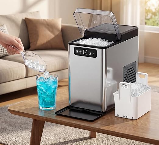 Nugget Ice Maker Countertop,Pellet Ice Machine Chewable Ice 40Lbs/Day,Ready in 5 Mins, Self-Cleaning,Compact Crushed Ice Maker