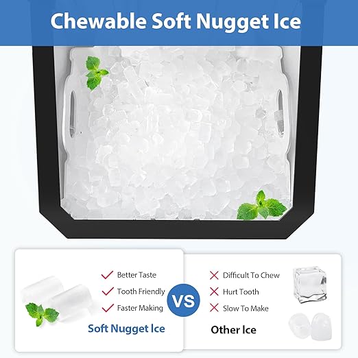 Aeitto Nugget Ice Maker Countertop, 55lbs/24H Ice Machine with 3.6L Water Tank&3.2Lbs Ice Basket, Self-Cleaning Pebble Ice Maker with Stainless Steel Housing for Home Office