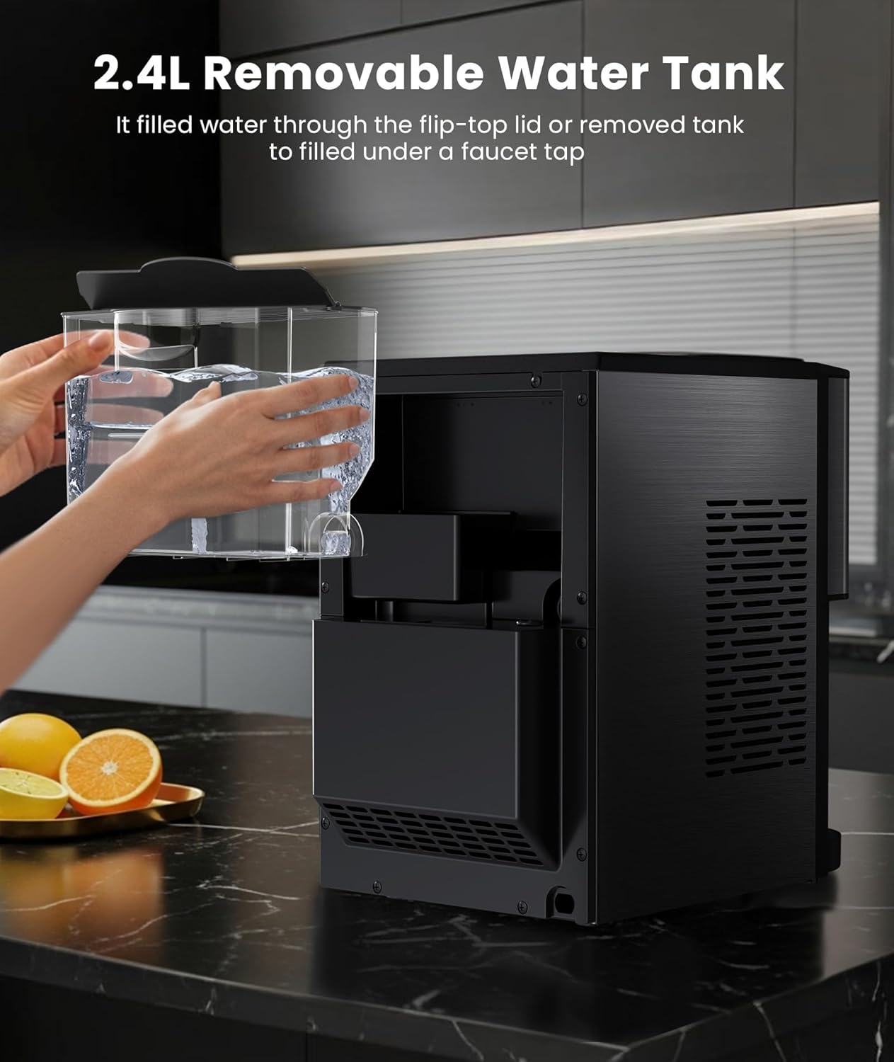 Cowsar Nugget Ice Maker Countertop, 44lbs/24H Soft Chewable Pellet Ice Machine with Dispenser, Self-Cleaning, 2.4L Removable Water Tank, One-Click Operation