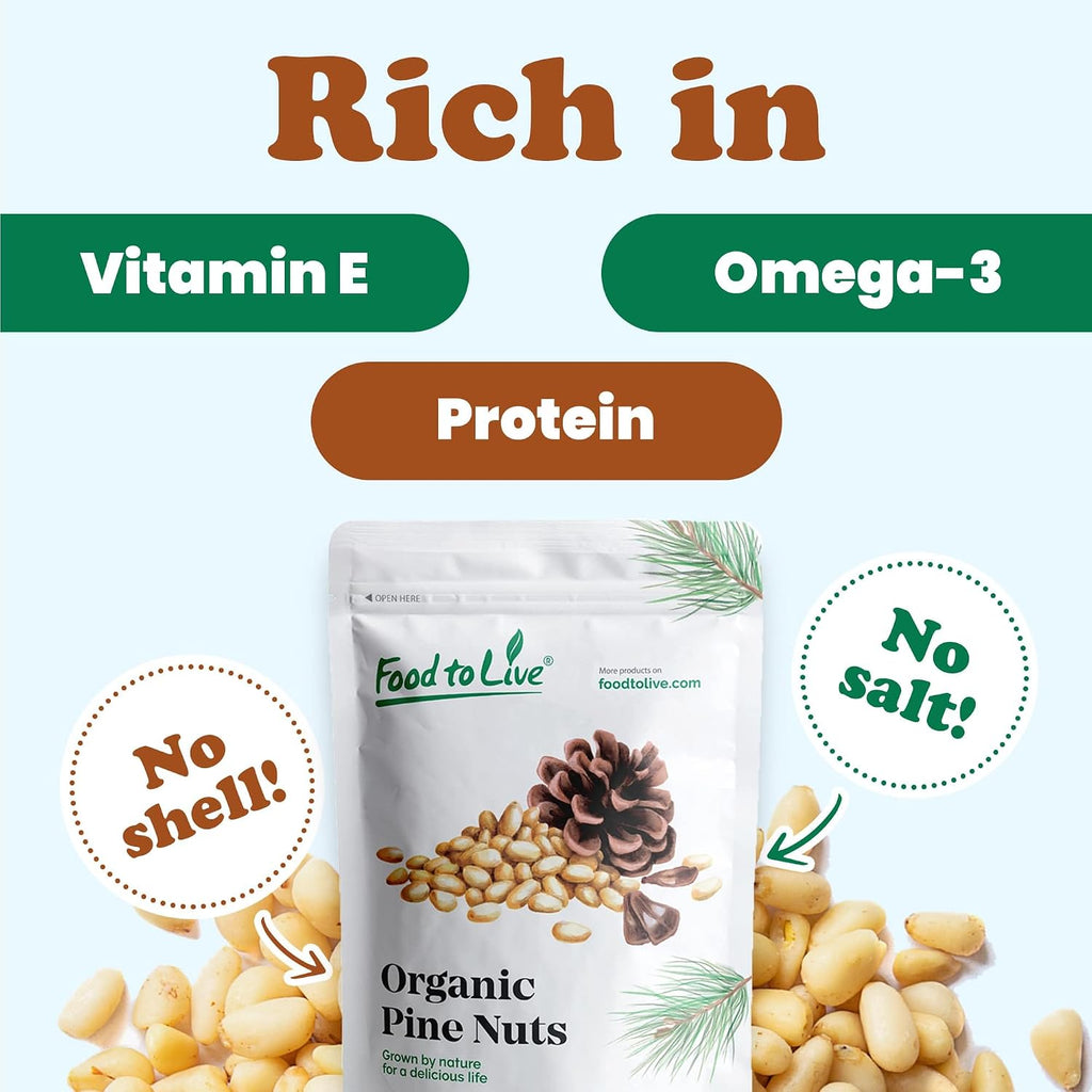 Food to Live Organic Pine Nuts, 18 Pounds – Non-GMO, Whole Raw Pignolias, Unsalted, No Shell, Vegan, Kosher, Bulk Snack. Rich in Vitamin E, Protein. Great for Pesto, Salads, Homemade Desserts