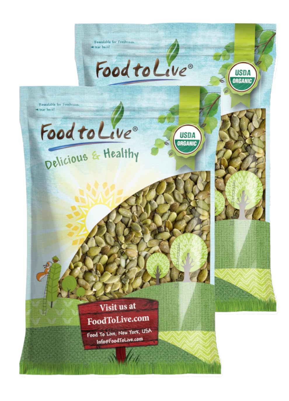 Food to Live Organic Sprouted Pumpkin Seeds, 8 Pounds Non-GMO, Raw Kernels, No Shell, Unsalted, No Oil, Vegan Kosher, Bulk. Keto Snack. High in Protein, Omega Fats. Topping for Salads, Oats, Yogurt