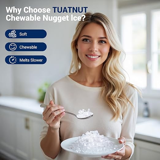 Nugget Ice Maker, 44lbs/24h Ice Makers Countertop, Self-Cleaning Pellet Ice Maker with LCD Display, 5-15 Minute Fast Ice Making, Chewable Ice Maker