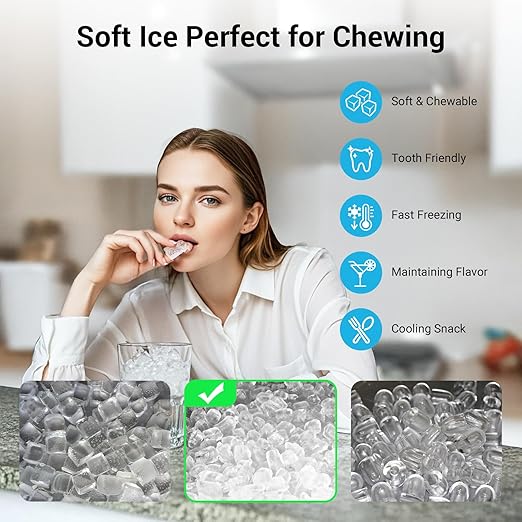 Countertop Nugget Ice Maker with Water Tank, 40 lbs/24H, 5-8min Ready, Self-Cleaning, Chewable Pellet Ice, Stainless Steel Counter Table Ice Machine