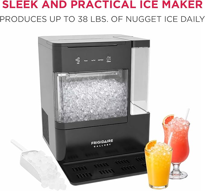 FRIGIDAIRE Nugget Ice Maker with Removable Tank, 38lb Daily Ice Production, 2.6 lb Ice Bin, Countertop Ice Maker with Pull-Out Ice Drawer