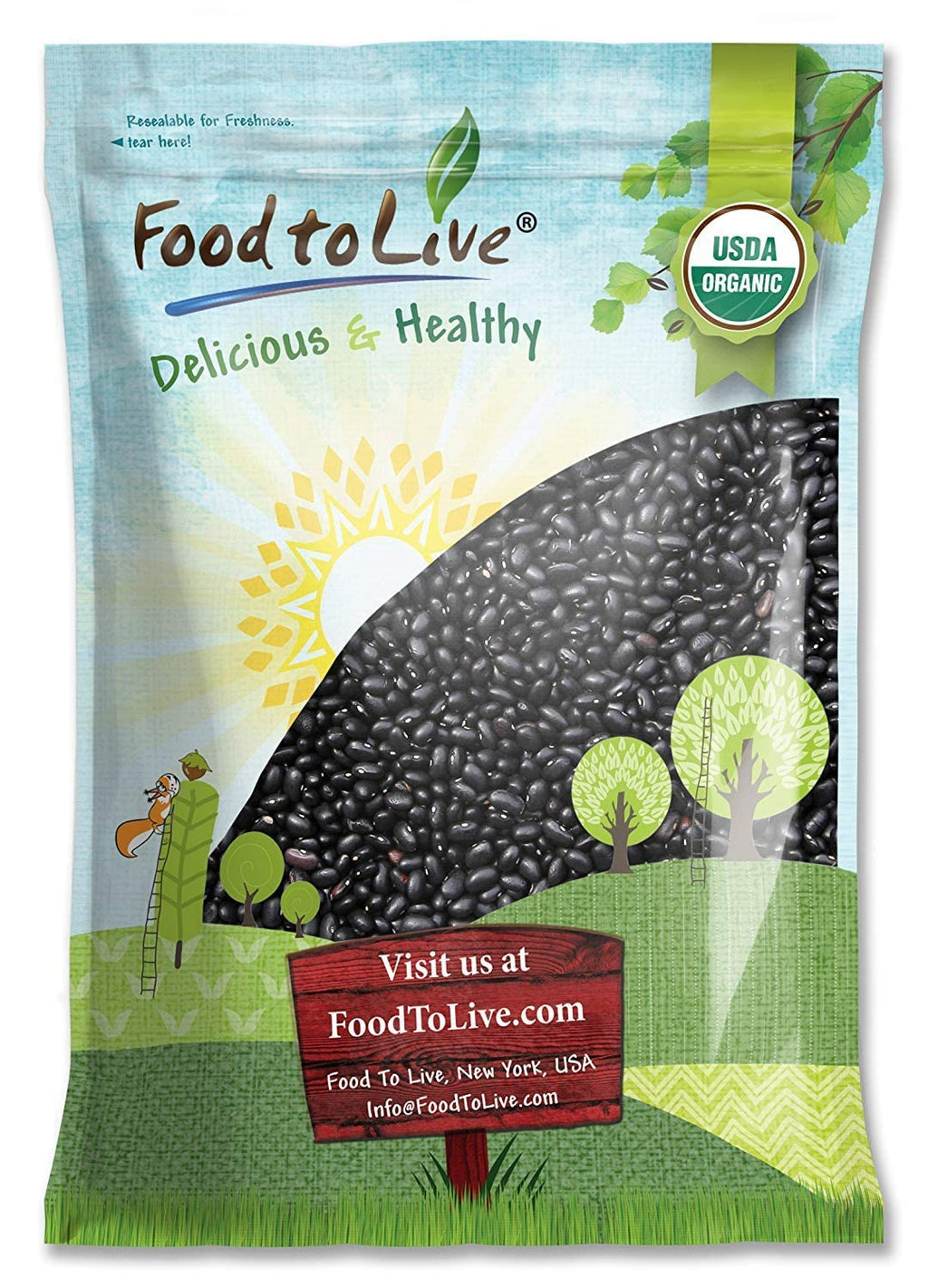 Food to Live - Organic Black Beans, 5 Pounds Non-GMO, Whole Dried Beans, Sproutable, Vegan, Kosher, Bulk. Great Source of Plant Based Protein, Fiber. Great for Bean Soup, Salads, Chili.
