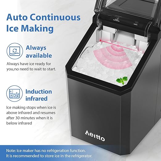 Aeitto Nugget Ice Maker Countertop, 55lbs/24H Ice Machine with 3.6L Water Tank&3.2Lbs Ice Basket, Self-Cleaning Pebble Ice Maker with Stainless Steel Housing for Home Office