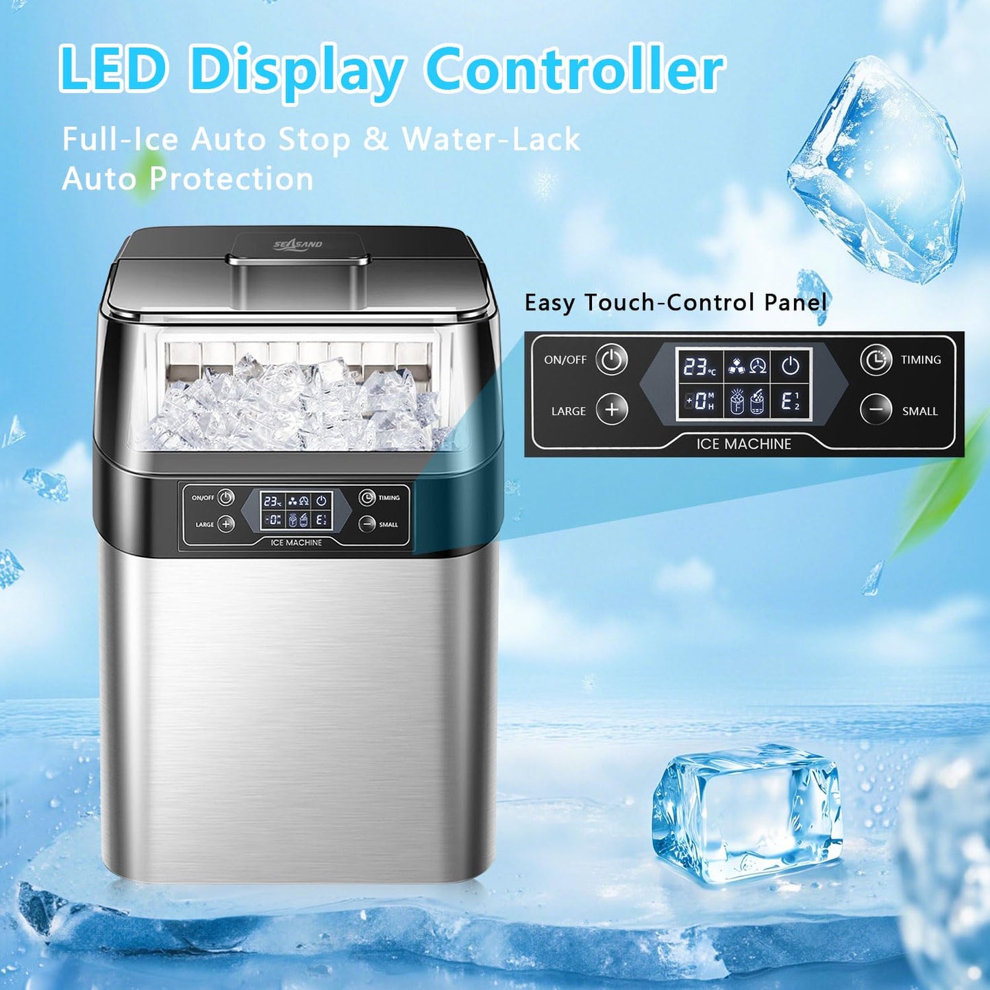 Ice Maker Countertop, 2 Ways to Add Water, 33lbs/24Hrs, 24 Pcs Ready in 13 Mins, Auto-Cleaning Portable Ice Maker with Basket and Scoop