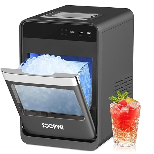 Self Cleaning Countertop Nugget Ice Maker Machine with Ice Scoop 33lbs Daily Capacity Pellet Ice Maker