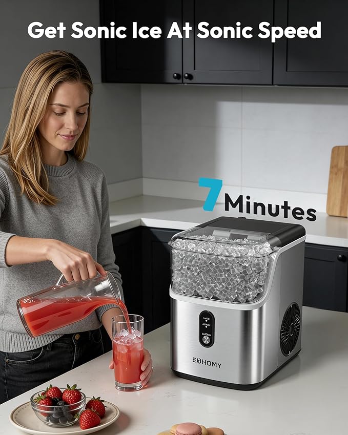 EUHOMY Nugget Ice Maker Countertop, Ready in 7 Mins, 35Lbs/24H Pebble Ice Maker Machine
