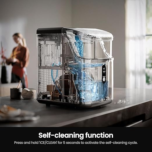 Kismile Nugget Ice Makers Countertop,Portable Ice Machine with Crushed Ice, 35lbs/Day,Self-Cleaning,One-Click Operation for Home Use