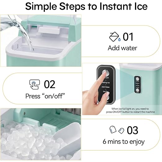 Nugget Ice Maker Countertop, Portable Ice Makers Machine with Removable Basket and Scoop, Self-Cleaning, Quiet, 6-Min Ready