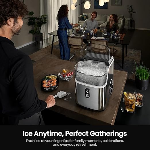 Kismile Nugget Ice Makers Countertop,Portable Ice Machine with Crushed Ice, 35lbs/Day,Self-Cleaning,One-Click Operation for Home Use
