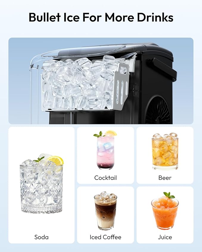 EUHOMY Countertop Ice Maker Machine with Handle, 26lbs in 24Hrs, 9 Ice Cubes Ready in 6 Mins