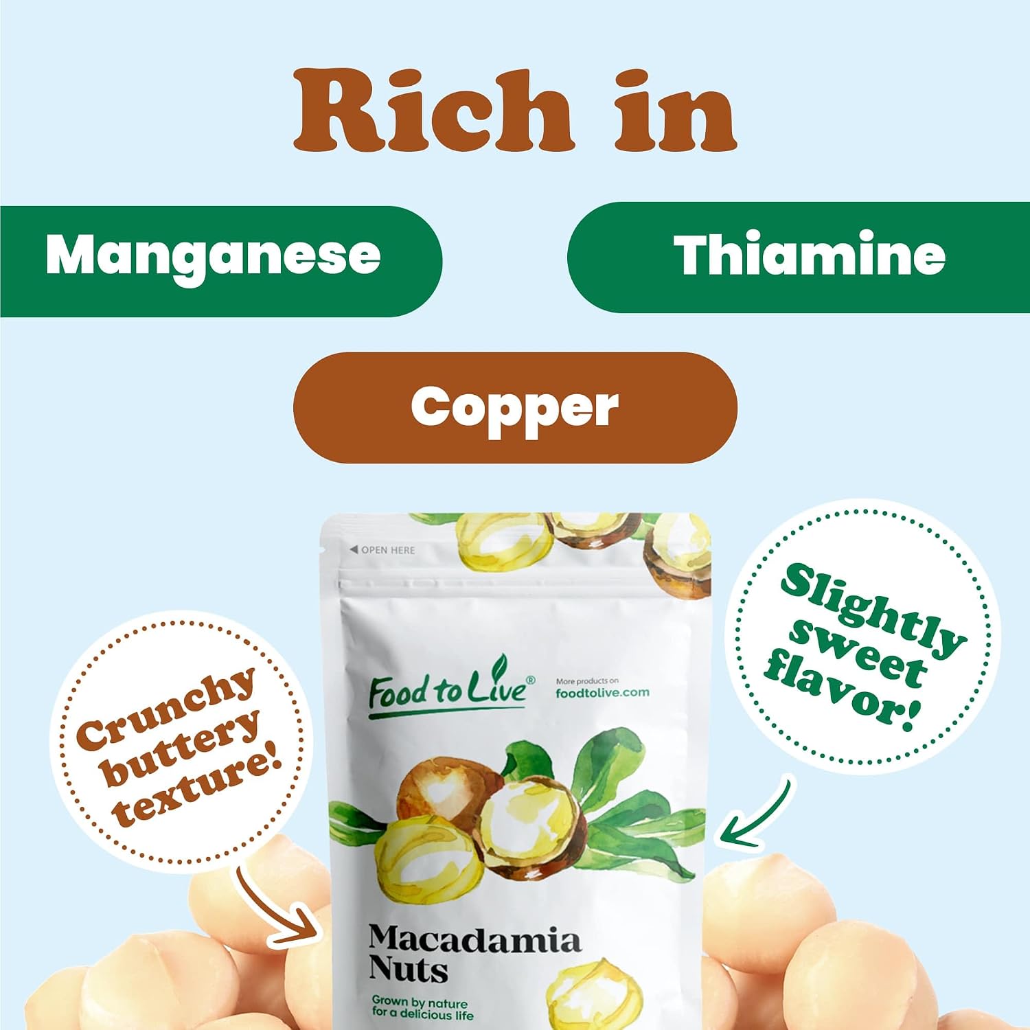 Food to Live Whole Macadamia Nuts, 25 Pounds – Raw, Unsalted, Unroasted, Keto Friendly, Kosher, Vegan, Bulk, Great as Snack and for Baking, Good Source of Manganese, Thiamin, & Copper