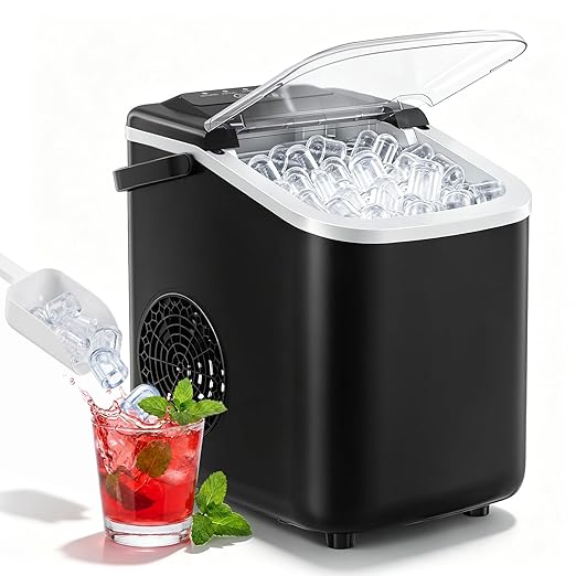 Countertop Ice Maker, Portable Ice Machine with Carry Handle Basket and Scoop, 9 Bullet Cubes Ready in 6 Mins