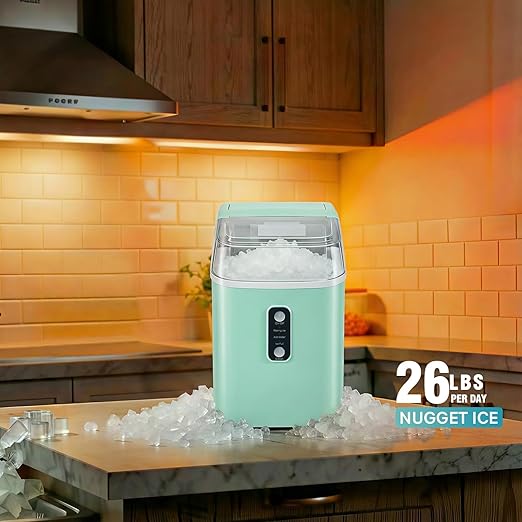 Nugget Ice Maker Countertop, Portable Ice Makers Machine with Removable Basket and Scoop, Self-Cleaning, Quiet, 6-Min Ready