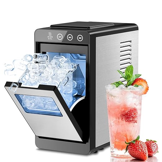 Kismile Ice Maker Countertop, 26Lbs/24H Ice Maker with 2 Sizes Bullet Ice, Interior Light, Self-Cleaning, Fast 8 Cubes in 6 Mins, Compact Ice Maker