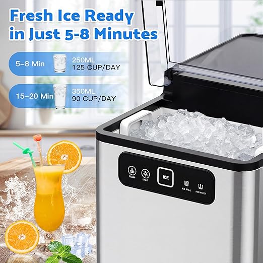Nugget Ice Maker Countertop,Pellet Ice Machine Chewable Ice 40Lbs/Day,Ready in 5 Mins, Self-Cleaning,Compact Crushed Ice Maker