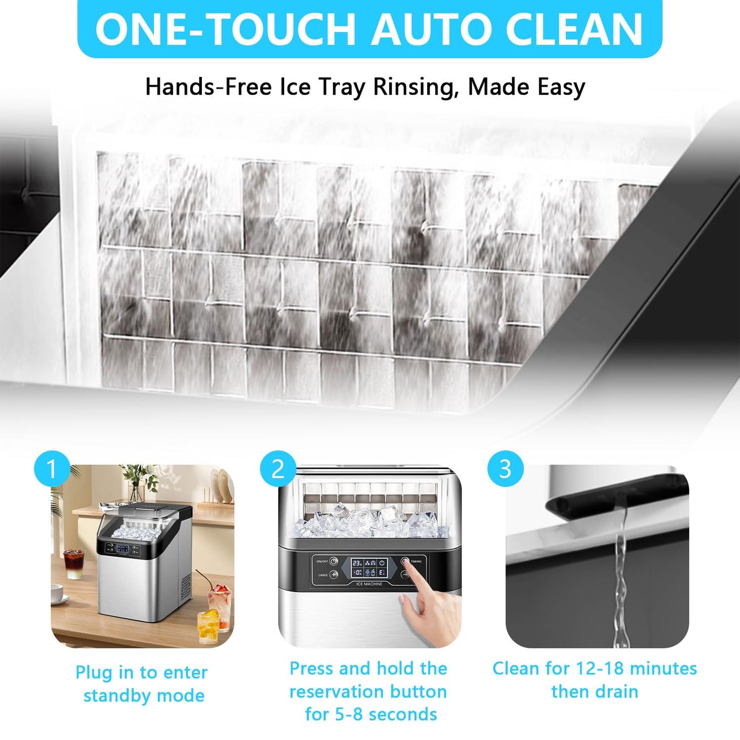 Ice Maker Countertop, 2 Ways to Add Water, 33lbs/24Hrs, 24 Pcs Ready in 13 Mins, Auto-Cleaning Portable Ice Maker with Basket and Scoop