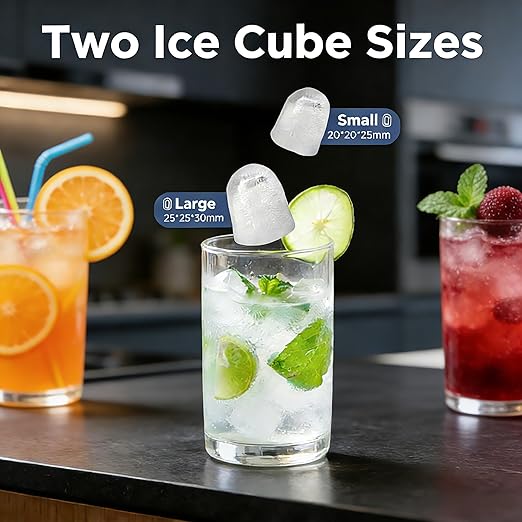 Countertop Ice Maker with Handle, Small Portable Self-Cleaning Ice Machine with Basket and Scoop， 26lbs/24H, 9 Ice Cubes in 6 Mins,