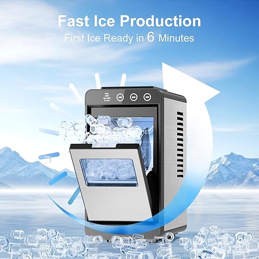 Kismile Ice Maker Countertop, 26Lbs/24H Ice Maker with 2 Sizes Bullet Ice, Interior Light, Self-Cleaning, Fast 8 Cubes in 6 Mins, Compact Ice Maker