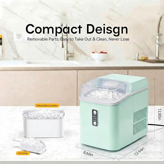 Nugget Ice Maker Countertop, Portable Ice Makers Machine with Removable Basket and Scoop, Self-Cleaning, Quiet, 6-Min Ready
