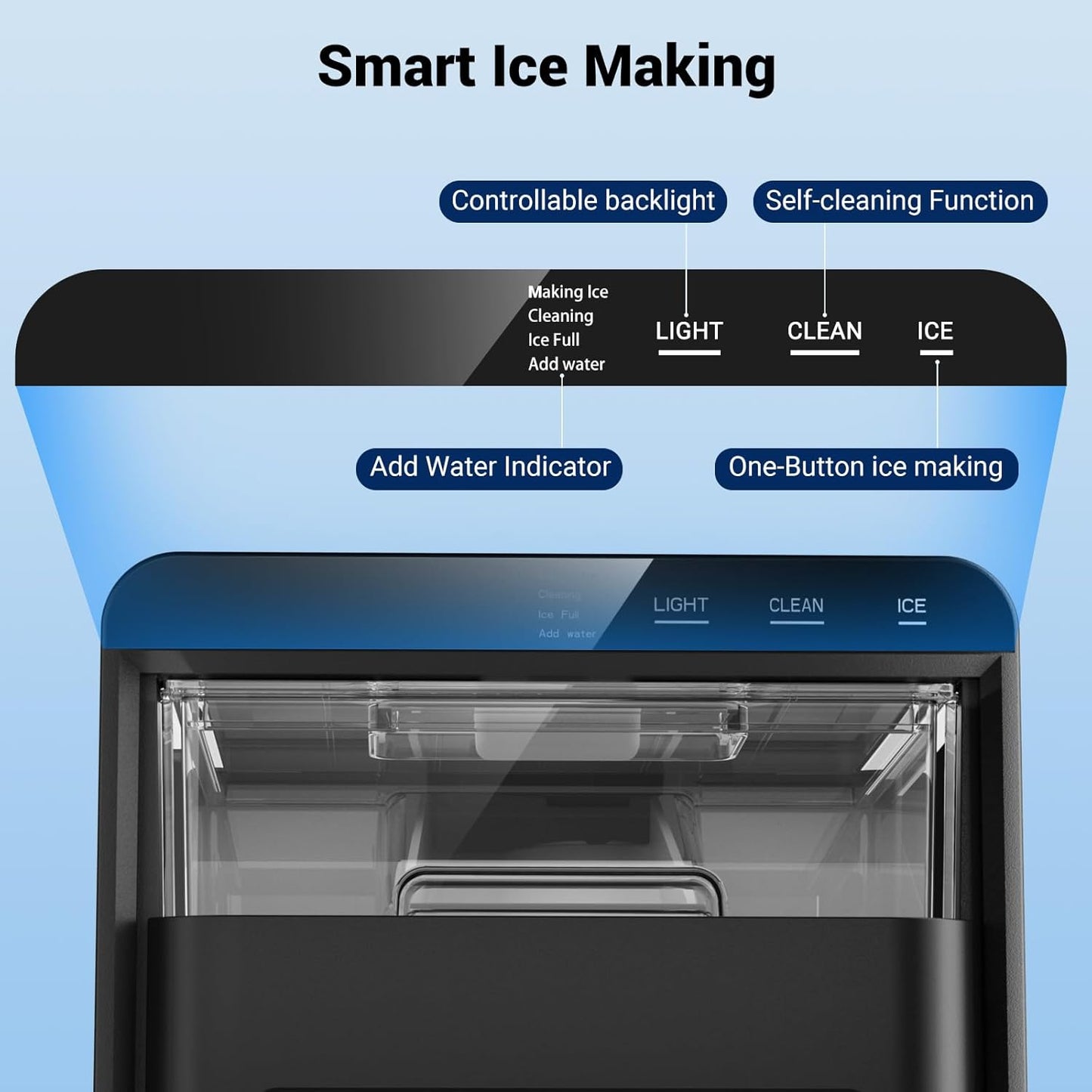 Nugget Ice Maker, 44lbs/24h Ice Makers Countertop, Self-Cleaning Pellet Ice Maker with LCD Display, 5-15 Minute Fast Ice Making, Chewable Ice Maker