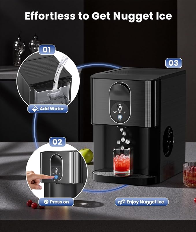 Cowsar Nugget Ice Maker Countertop, 44lbs/24H Soft Chewable Pellet Ice Machine with Dispenser, Self-Cleaning, 2.4L Removable Water Tank, One-Click Operation