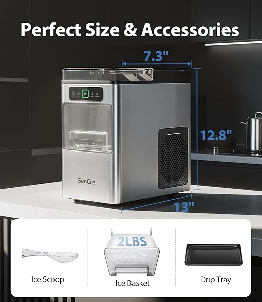 Nugget Ice Maker 40lbs/Day, Countertop Ice Maker Soft Chewable Ice, Ice Makers One-Click & Self-Cleaning, Crushed Pellet Ice Machine