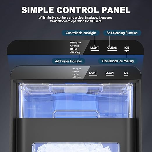 Nugget Ice Maker Countertop, 44lbs/24h Nugget Ice Machine, Soft Ice Ready in 5-10Mins Pellet Ice Maker, Self-Cleaning Sonic Ice Maker