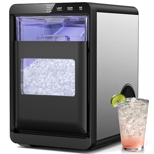 Nugget Ice Maker, 44lbs/24h Ice Makers Countertop, Self-Cleaning Pellet Ice Maker with LCD Display, 5-15 Minute Fast Ice Making, Chewable Ice Maker