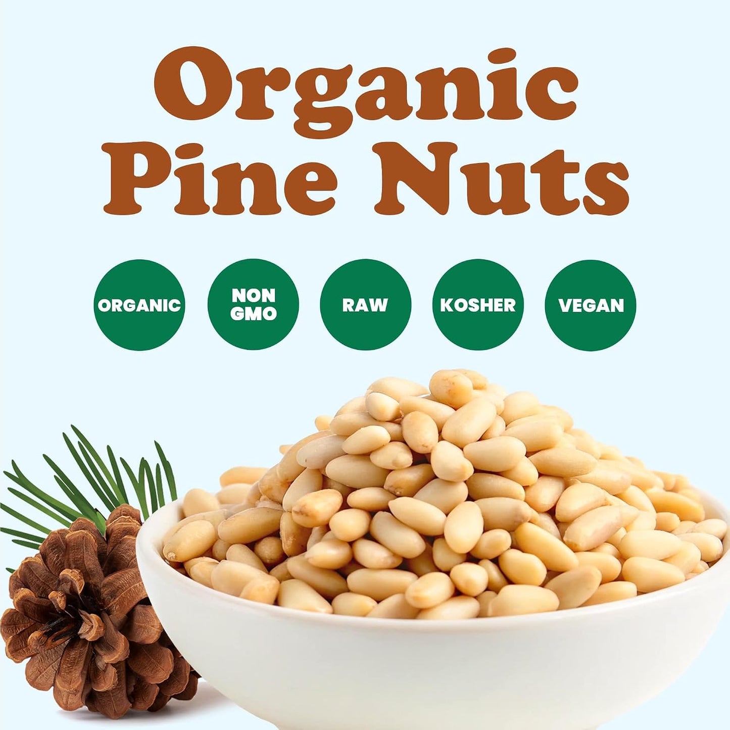 Food to Live Organic Pine Nuts, 18 Pounds – Non-GMO, Whole Raw Pignolias, Unsalted, No Shell, Vegan, Kosher, Bulk Snack. Rich in Vitamin E, Protein. Great for Pesto, Salads, Homemade Desserts