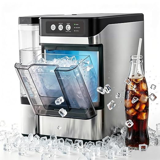 Cavevine Nugget ice Maker countertop with Side Tank, Chewable Nugget Ice Maker, Self-Cleaning & Quiet, Compact Ice Maker
