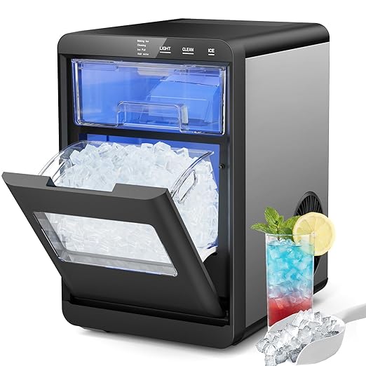 Nugget Ice Maker Countertop, 44lbs/24h Nugget Ice Machine, Soft Ice Ready in 5-10Mins Pellet Ice Maker, Self-Cleaning Sonic Ice Maker