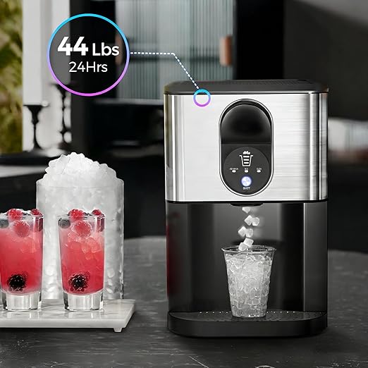 Kismile Countertop Nugget Ice Maker, 44lbs/24H Soft Chewable Pebble Ice Machine