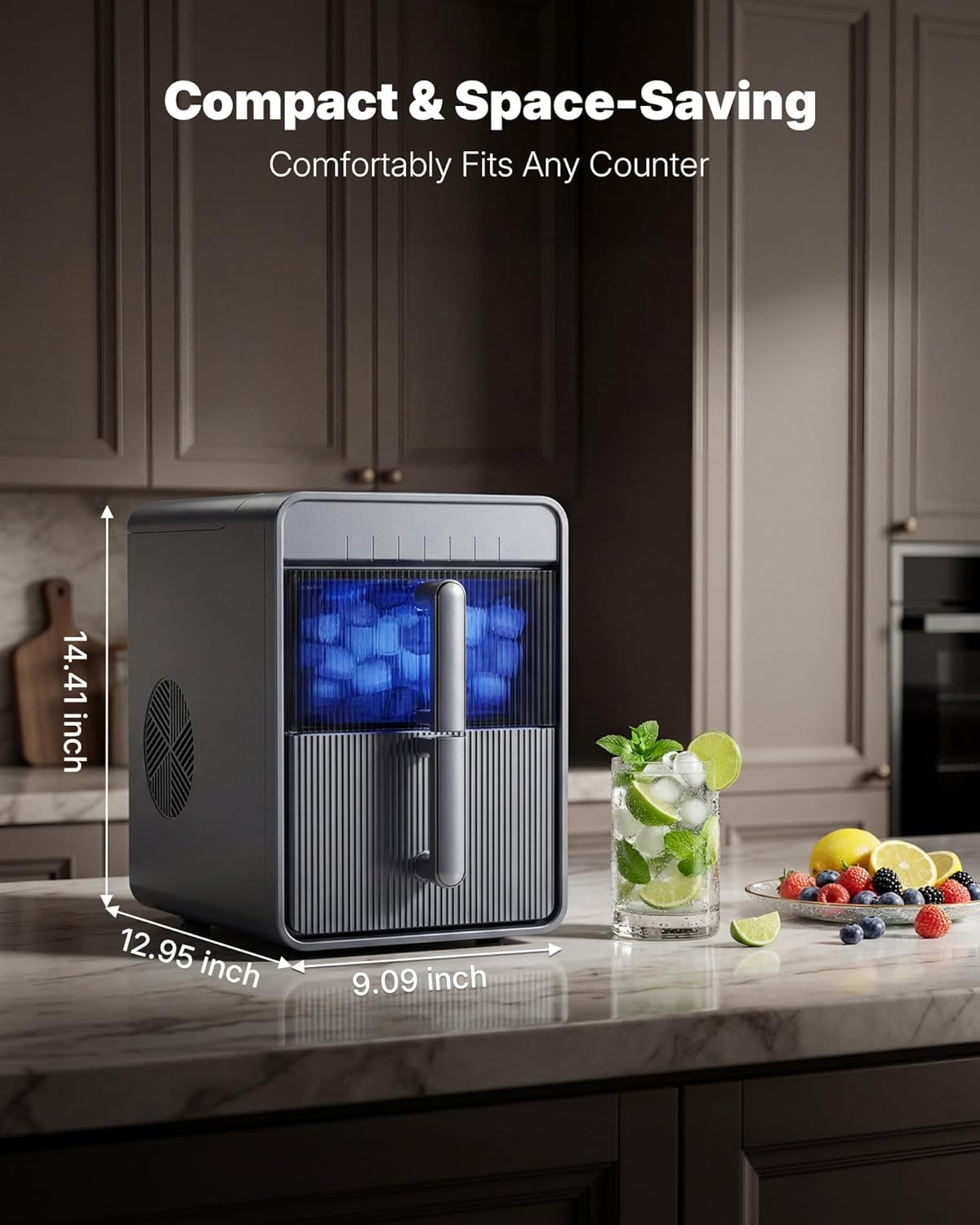 Upstreman Ice Maker Countertop, 9 Bullet Ice Cubes in 6 Mins, Detachable Water Tank, LED Light, Self-Cleaning Portable Ice Machine
