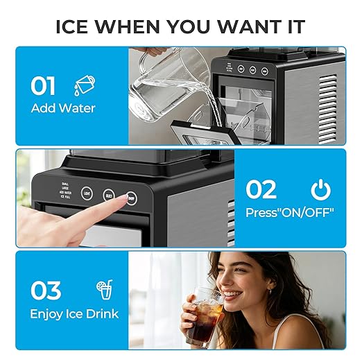 Electactic Countertop Ice Maker with 2L Dual Water Tank, 8 Bullet Ice Fast in 6 Mins, 26 lbs/Day, 2 Ice Sizes, Self-Cleaning Mode,Compact Portable Ice Machine