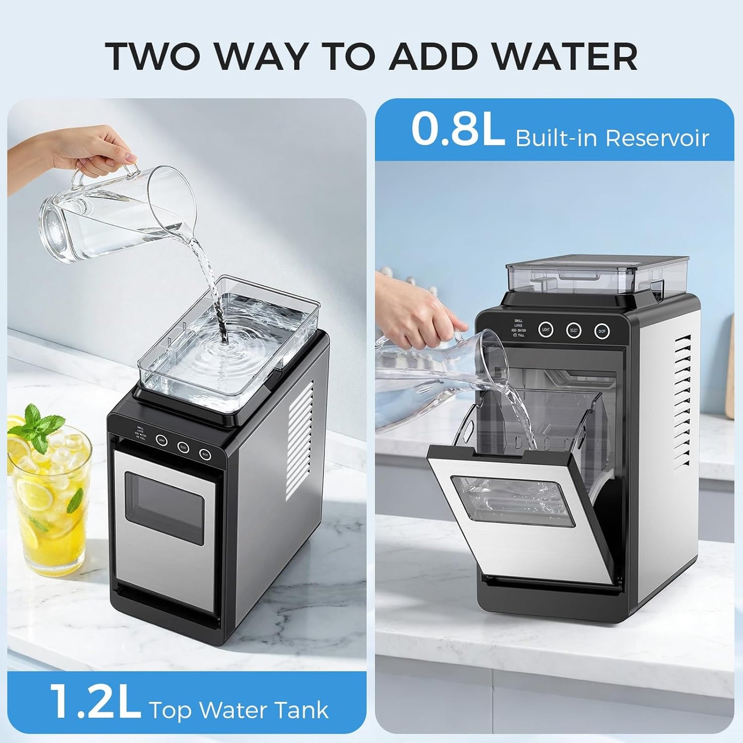 COWSAR Ice Maker Countertop, Portable Ice Machine with External Water Tank, 26 lbs/24Hrs, 8 Cubes in 6 Mins, Self-Cleaning Quiet Compact Commercial Ice Makers for Home, RV, Camping