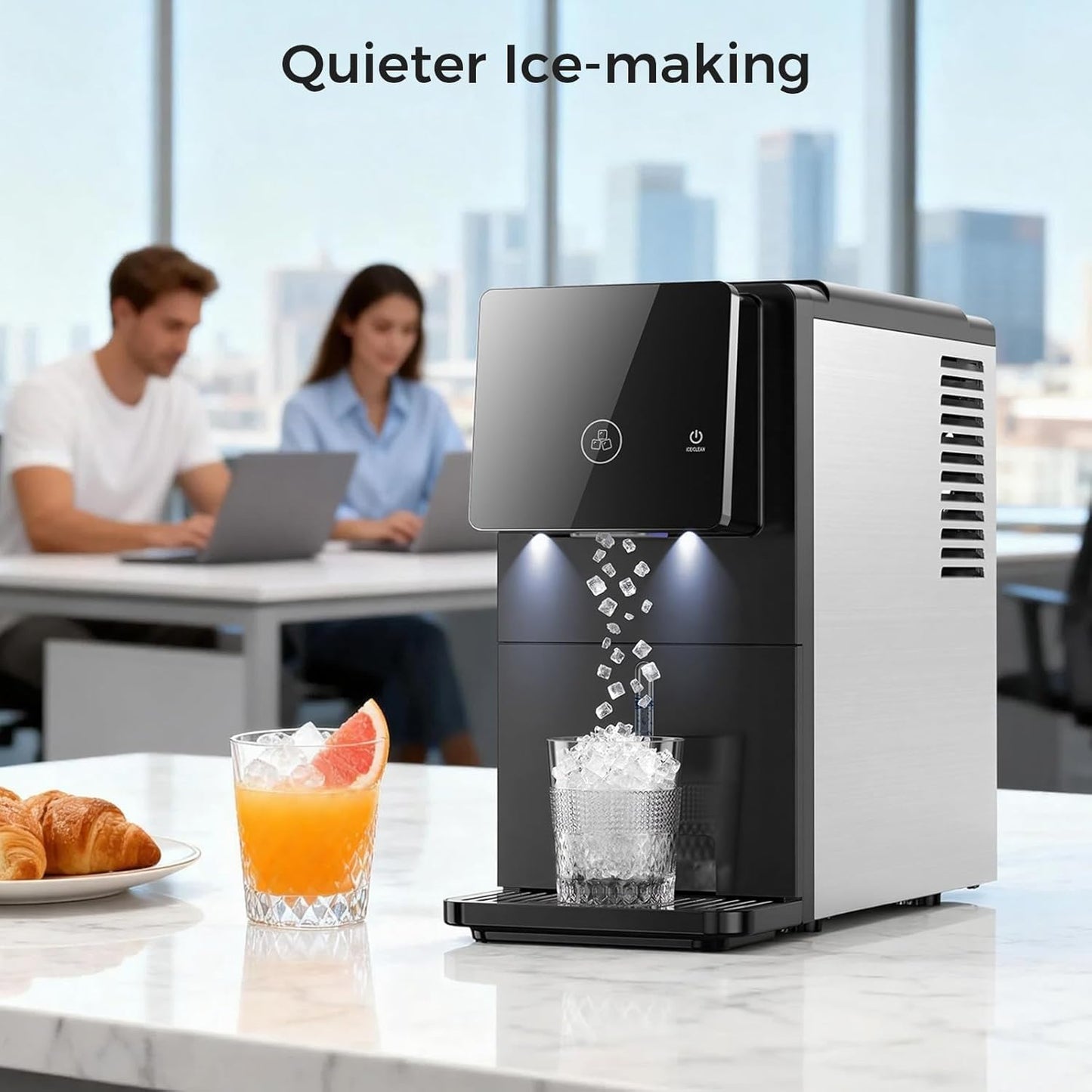 Nugget Countertop Ice Maker, 33 lbs/Day Chewable Pellet Ice Machine with Self-Cleaning, Auto Lighting & Measured Dispensing, Portable Pebble Ice Maker