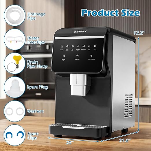 COSTWAY Self Dispensing Nugget Ice Maker Countertop, 80Lbs/24H Soft Chewable Pellet Ice, 7.5LBS Ice Storage Capacity, Automatic Cleaning Function, Portable Ice Machine