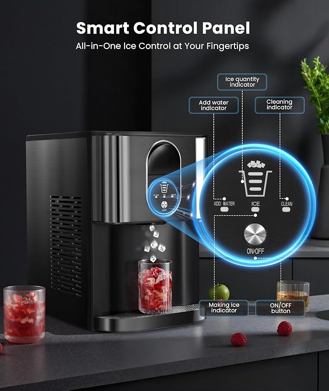 Cowsar Nugget Ice Maker Countertop, 44lbs/24H Soft Chewable Pellet Ice Machine with Dispenser, Self-Cleaning, 2.4L Removable Water Tank, One-Click Operation