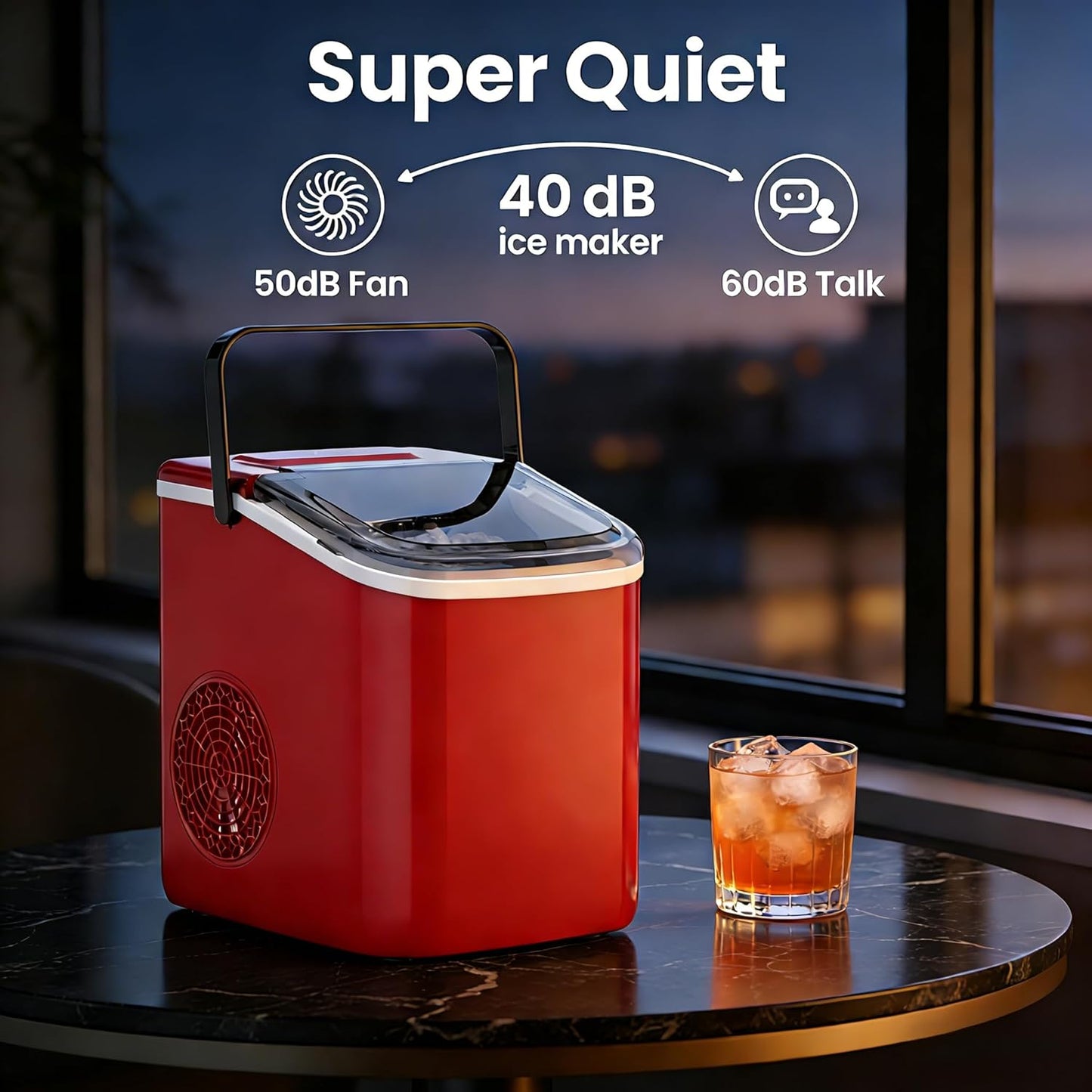 Countertop Ice Maker with Handle, Small Portable Self-Cleaning Ice Machine with Basket and Scoop， 26lbs/24H, 9 Ice Cubes in 6 Mins,