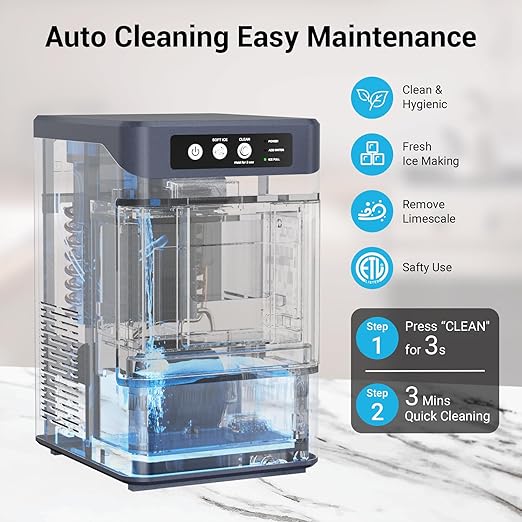 Countertop Nugget Ice Maker with Water Tank, 40 lbs/24H, 5-8min Ready, Self-Cleaning, Chewable Pellet Ice, Stainless Steel Counter Table Ice Machine